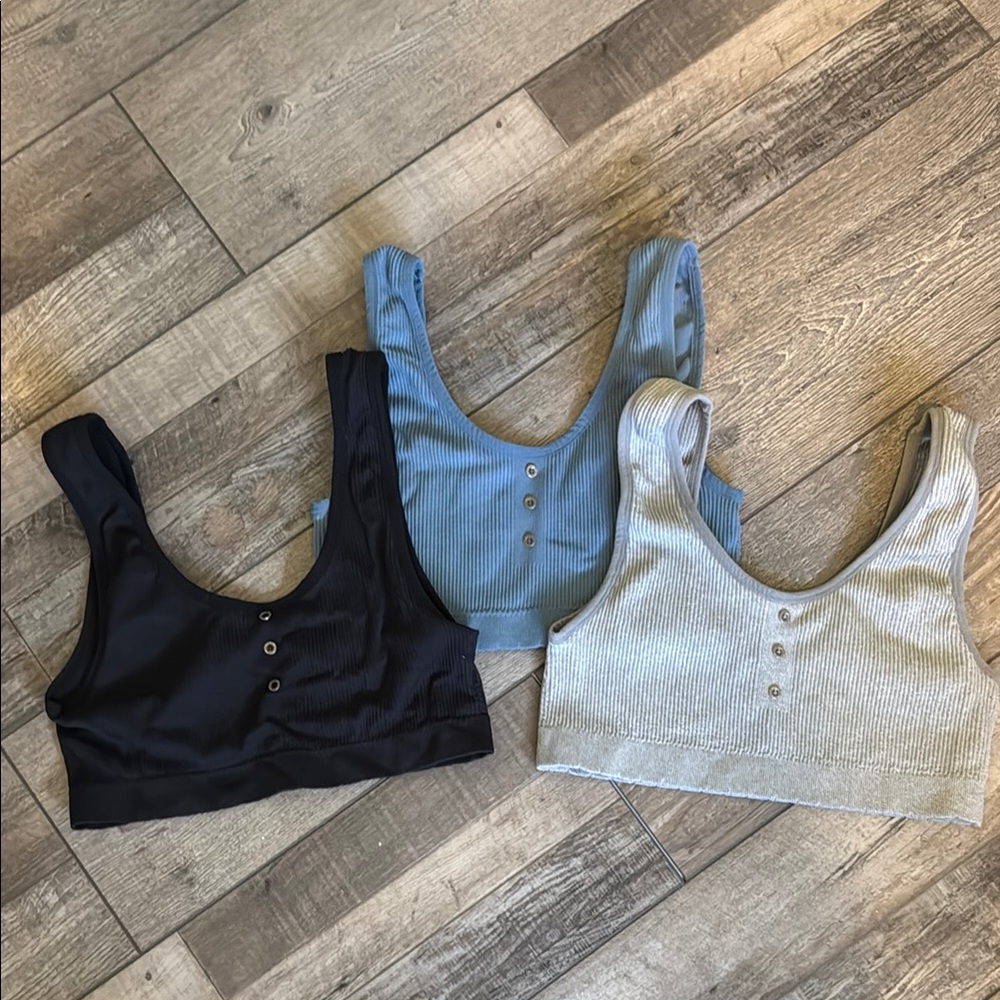 Lucky Brand Black, Grey, and Blue Fitted Crop Bras